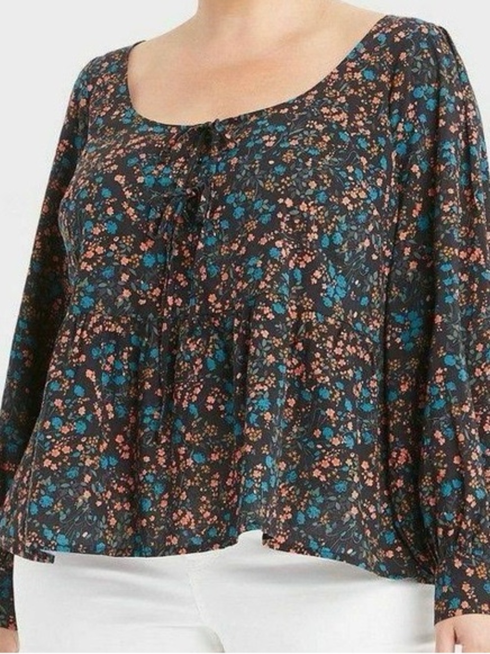 Ava & Viv Black Floral Scoop neck Peasant Top size 3X